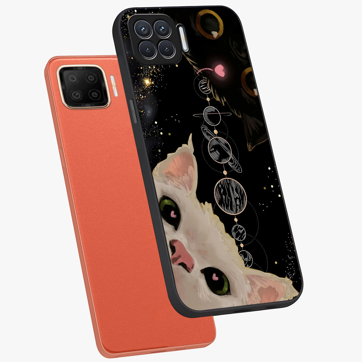 Galactic Cat Glass Case displayed in angled mockup highlighting celestial feline illustration with galaxy aesthetic style.