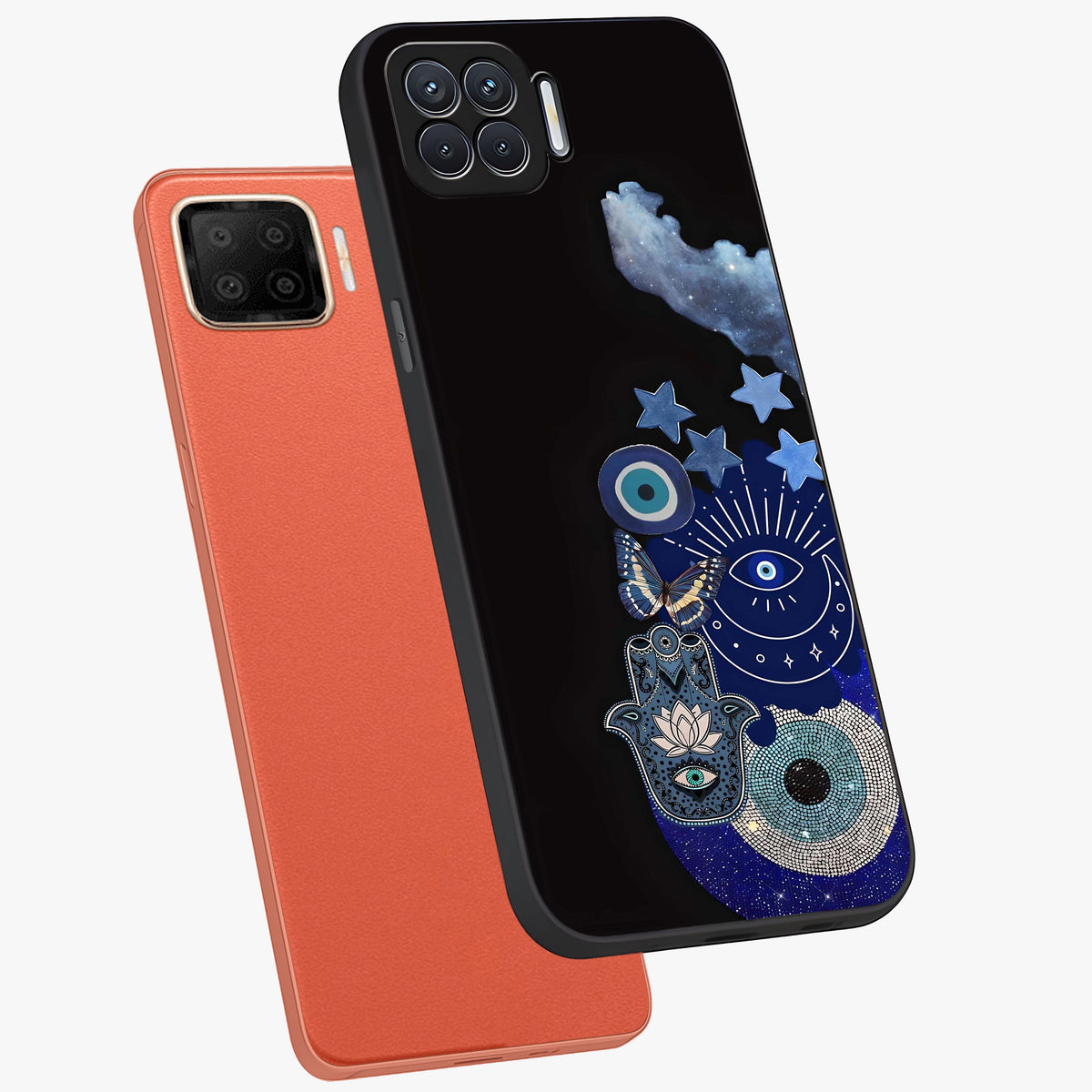 Galactic Charm Cluster Glass Case displayed in angled mockup highlighting luminous galaxy inspired design with dreamy aesthetic.
