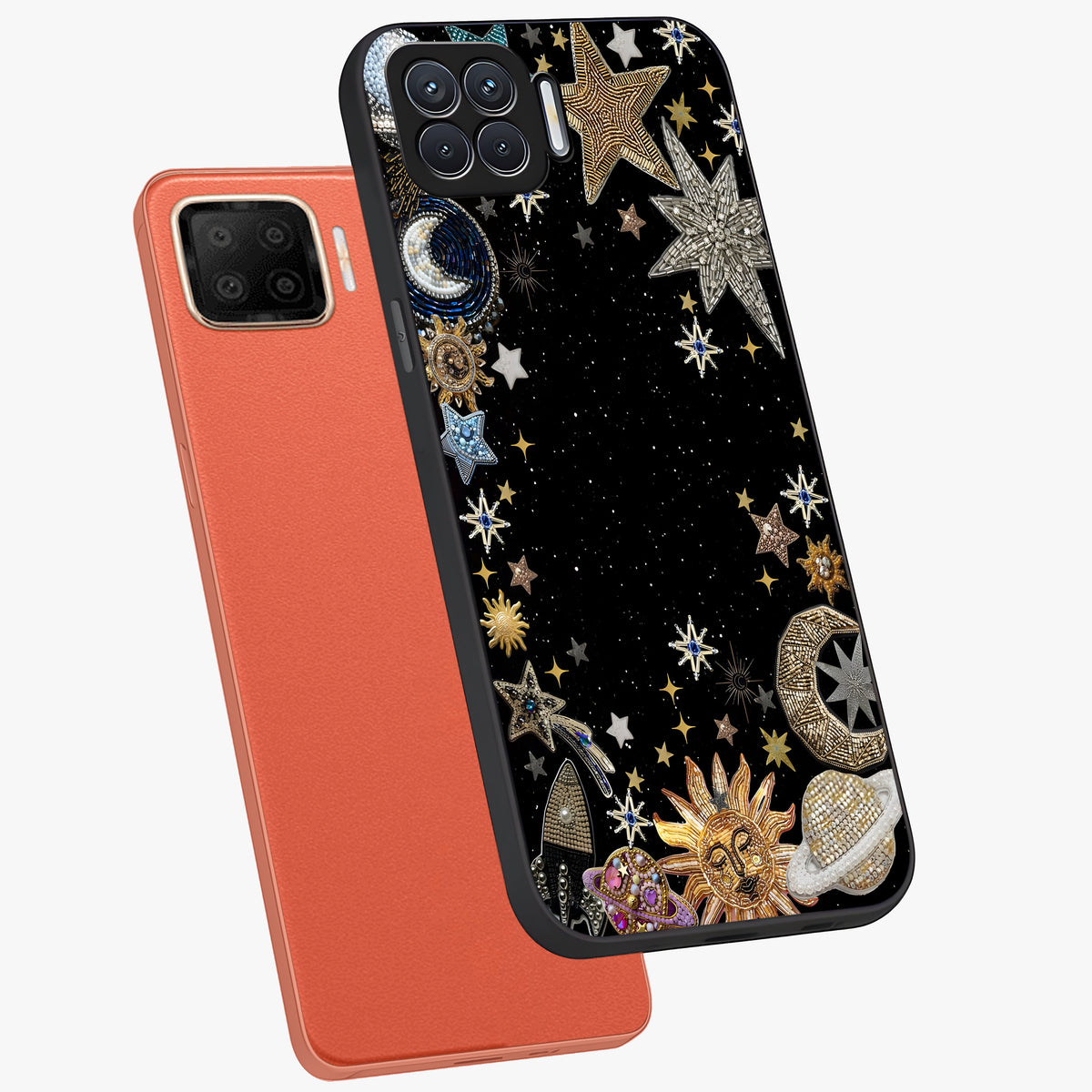 Galactic Jewel Stars Glass Case displayed in angled mockup highlighting shining celestial star design with cosmic aesthetic style.