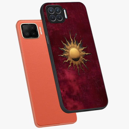 Golden Sun Minimalism Glass Case displayed in angled mockup highlighting clean sun symbol design with modern minimal aesthetic.