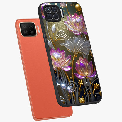 Golden Floral Majesty Glass Case displayed in angled mockup highlighting elegant flower design with royal golden aesthetic.