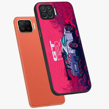 GT-R Car Pattern Glass Case displayed in angled mockup highlighting racing car graphic design with bold automotive aesthetic.