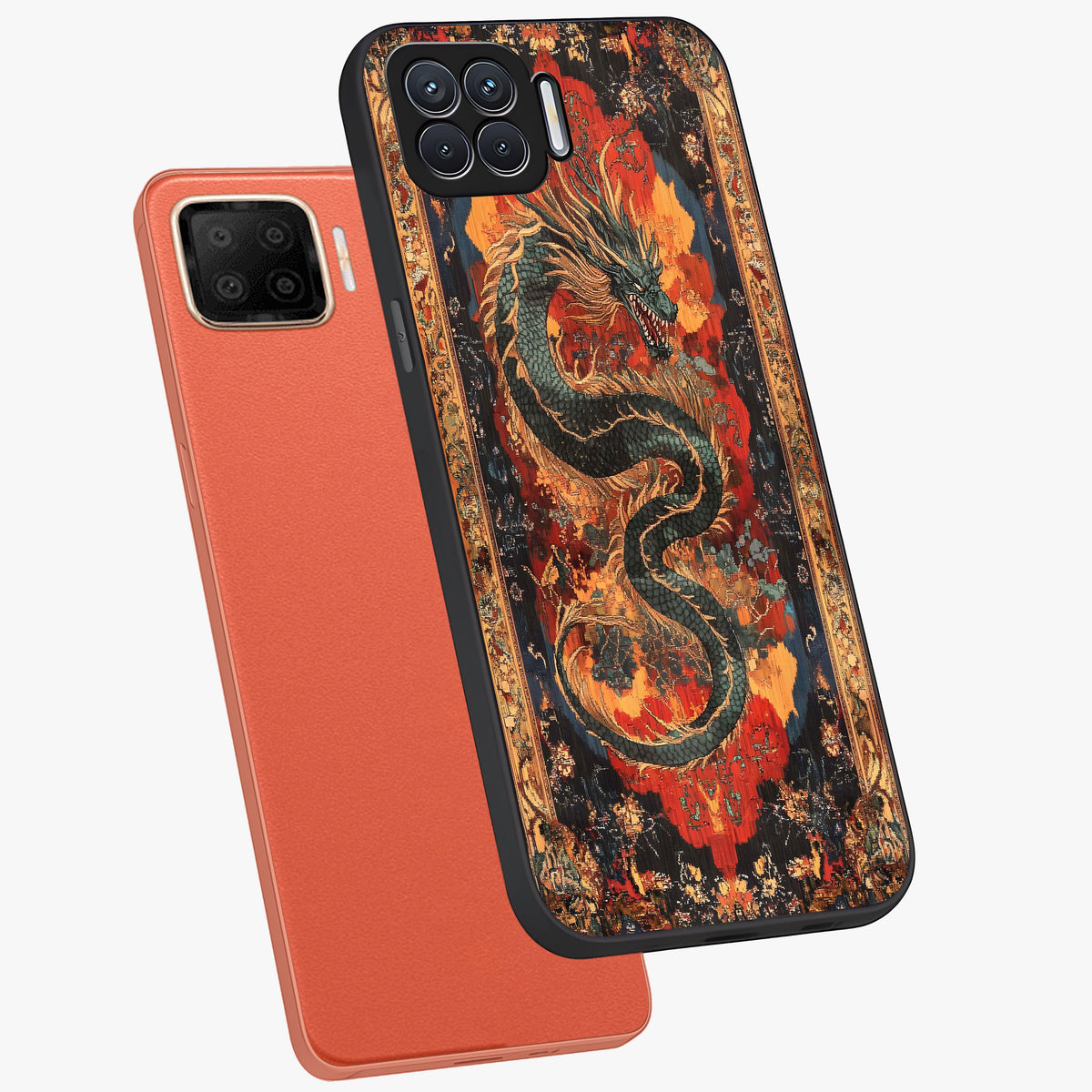 Inferno Dragon Soul Glass Case displayed in angled mockup highlighting powerful dragon illustration with inferno aesthetic.