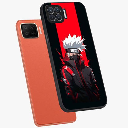 Kakashi Scarlet Shadow Glass Case displayed in angled mockup highlighting dramatic ninja illustration with scarlet themed aesthetic.