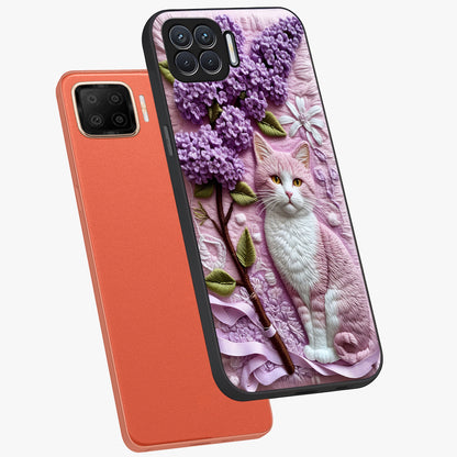 Lavender Cat Whimsy Glass Case displayed in angled mockup highlighting playful feline illustration with pastel lavender aesthetic.