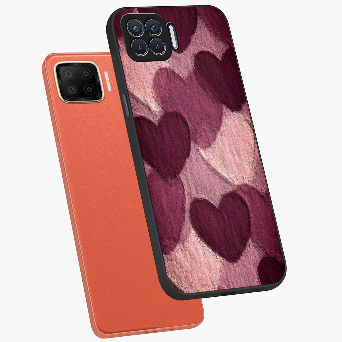 Layered Paper Hearts Glass Case displayed in angled mockup highlighting creative paper craft heart design with romantic aesthetic.