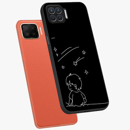 Line Art Boy With Shooting Stars Glass Case displayed in angled mockup highlighting elegant line art design with dreamy star aesthetic.