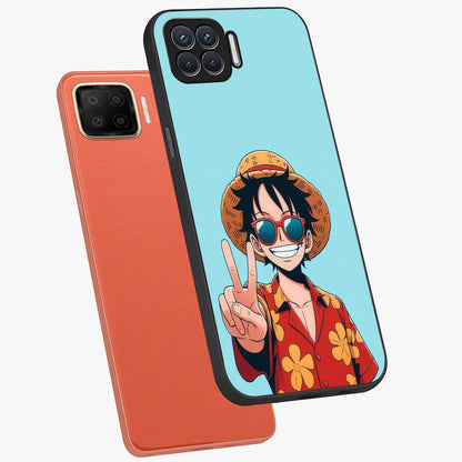 Luffy Summer Anime Vibe Glass Case displayed in angled mockup highlighting energetic anime illustration with summer vibe aesthetic.