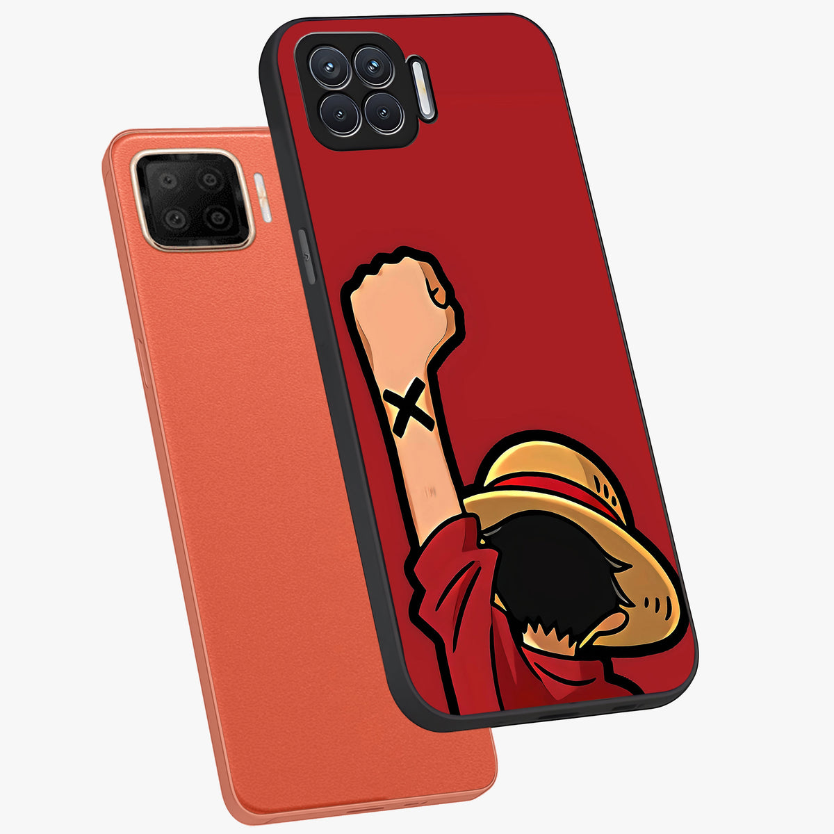 Luffy X Spirit Glass Case displayed in angled mockup highlighting powerful anime design with energetic action aesthetic.