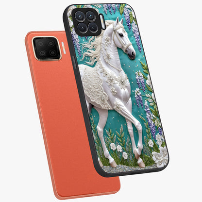 Majestic Floral Stallion Glass Case displayed in angled mockup highlighting majestic stallion illustration with elegant floral aesthetic.