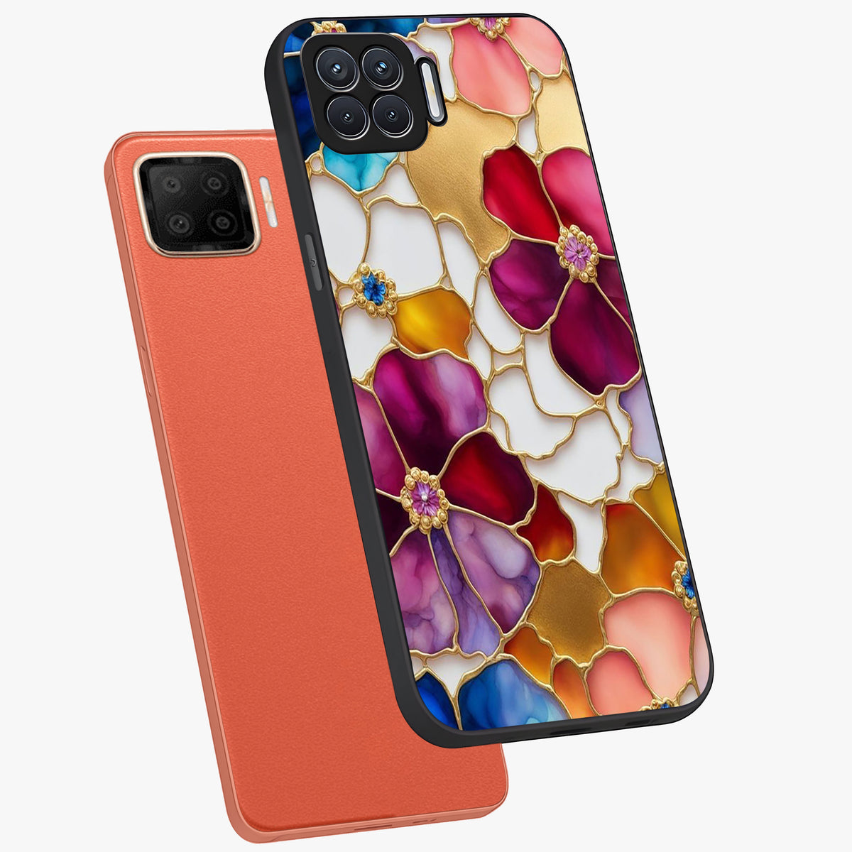 Marble Flower Pattern Glass Case displayed in angled mockup highlighting elegant marble floral design with modern aesthetic.