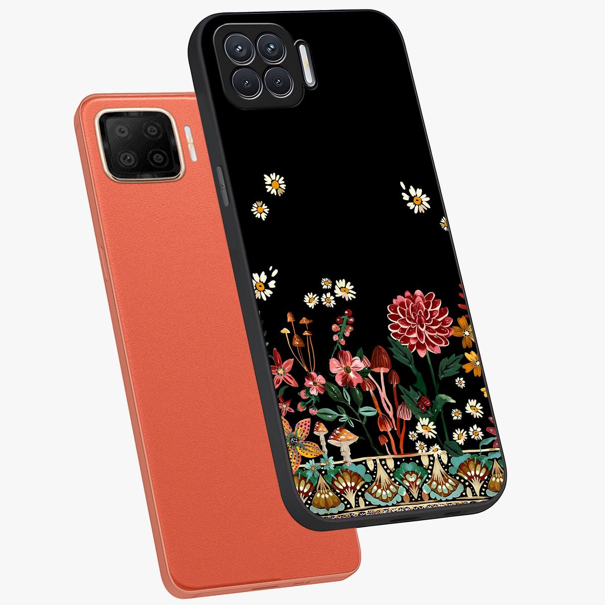 Midnight Bloom Pattern Glass Case displayed in angled mockup highlighting elegant flower design with midnight aesthetic style.