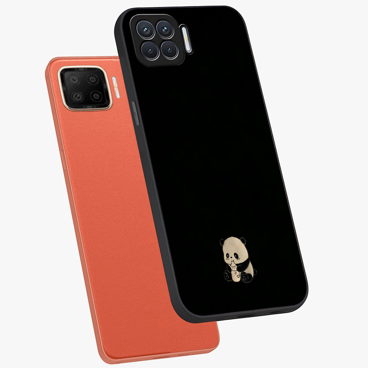 Midnight Panda Love Glass Case displayed in angled mockup highlighting adorable panda illustration with midnight aesthetic.