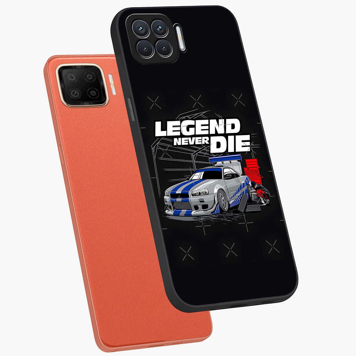 Midnight Racing Legacy Glass Case displayed in angled mockup highlighting dynamic automotive design with bold midnight aesthetic.