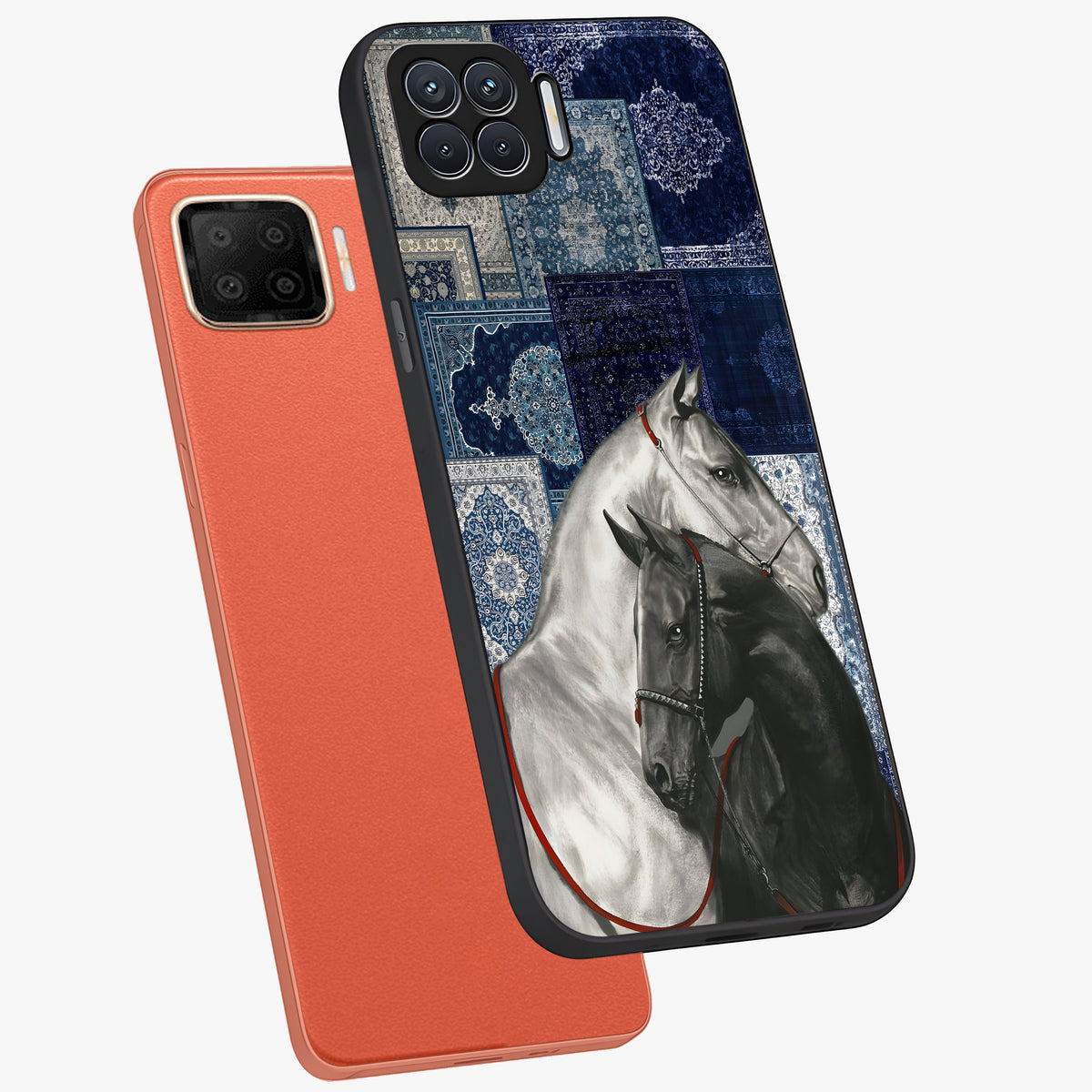 Midnight Stallion Blues Glass Case displayed in angled mockup highlighting powerful stallion illustration with deep midnight tones.