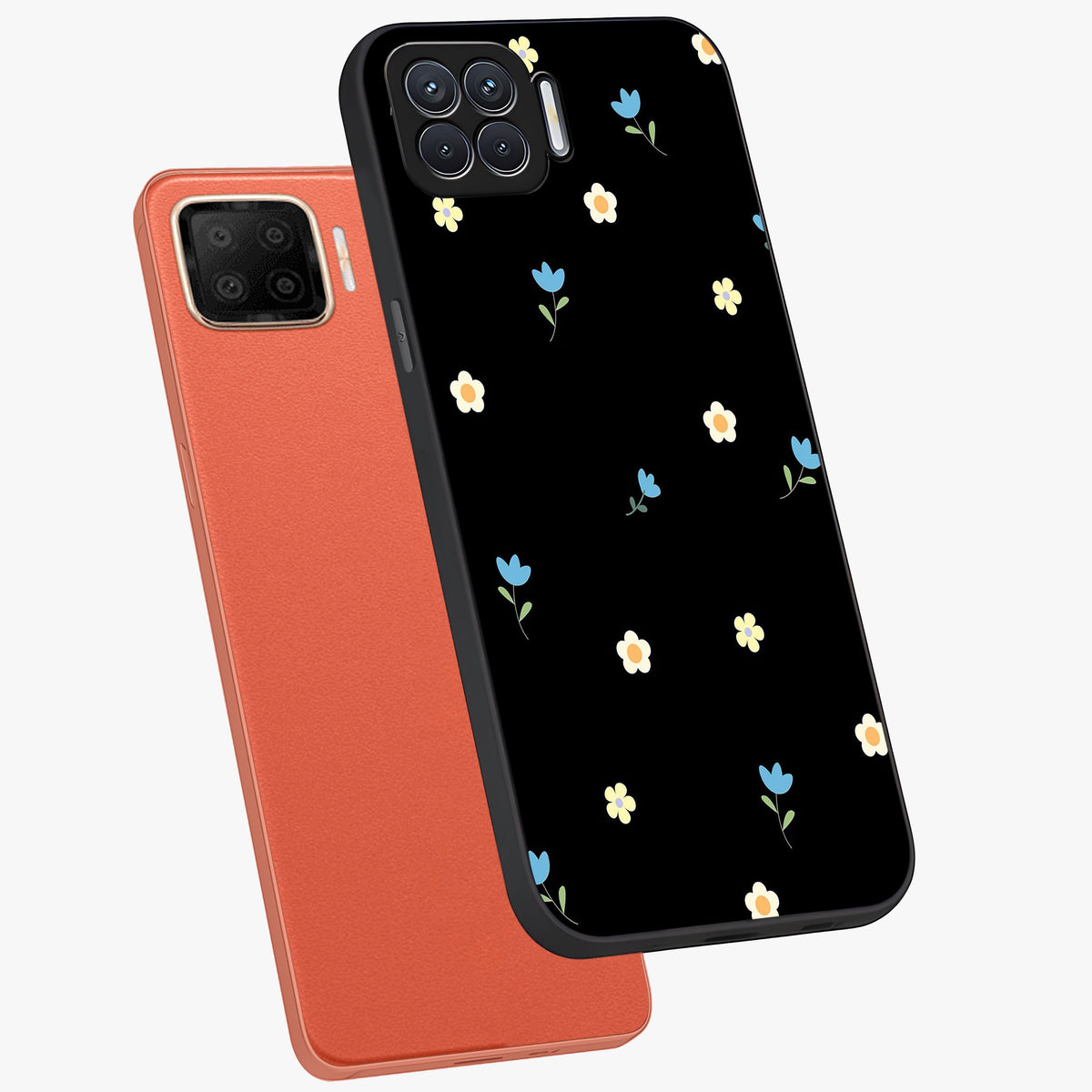 Minimal Petal Whispers Glass Case displayed in angled mockup highlighting delicate petal design with clean minimal aesthetic.