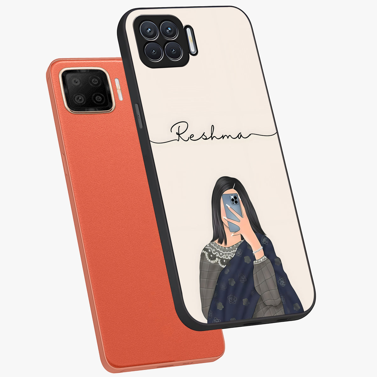 Mirror Mood Muse With Custom Name Glass Case displayed in angled mockup highlighting aesthetic mirror inspired design with custom name feature.
