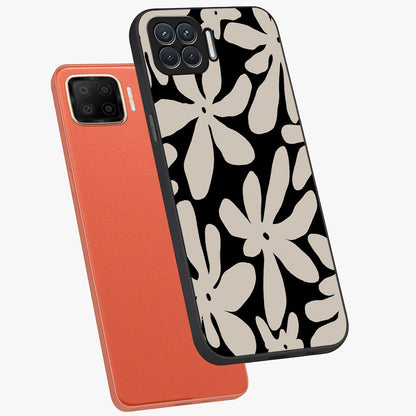 Monochrome Petal Dance Glass Case displayed in angled mockup highlighting elegant petal design with black and white aesthetic.