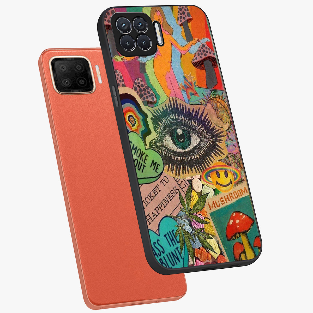 Mystic Eye Wonderland Glass Case displayed in angled mockup highlighting magical eye illustration with dreamy aesthetic.
