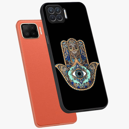 Mystic Hamsa Eye Glass Case displayed in angled mockup highlighting spiritual hamsa symbol with mystical aesthetic style.
