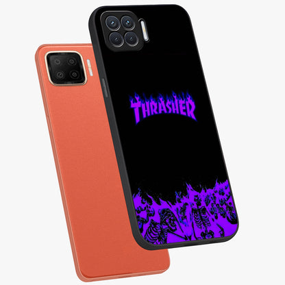 Neon Flame Riot Glass Case displayed in angled mockup highlighting glowing flame design with vibrant neon aesthetic.