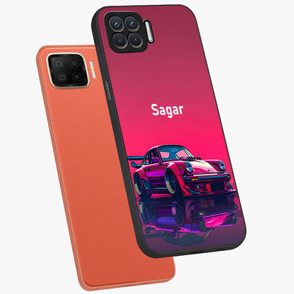 Neon Pink Porsche Glass Case displayed in angled mockup highlighting sleek neon pink car design with racing aesthetic.
