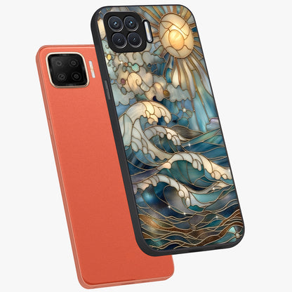Oceanic Stained Printed Glass Case displayed in angled mockup highlighting colorful aquatic design with artistic aesthetic style.