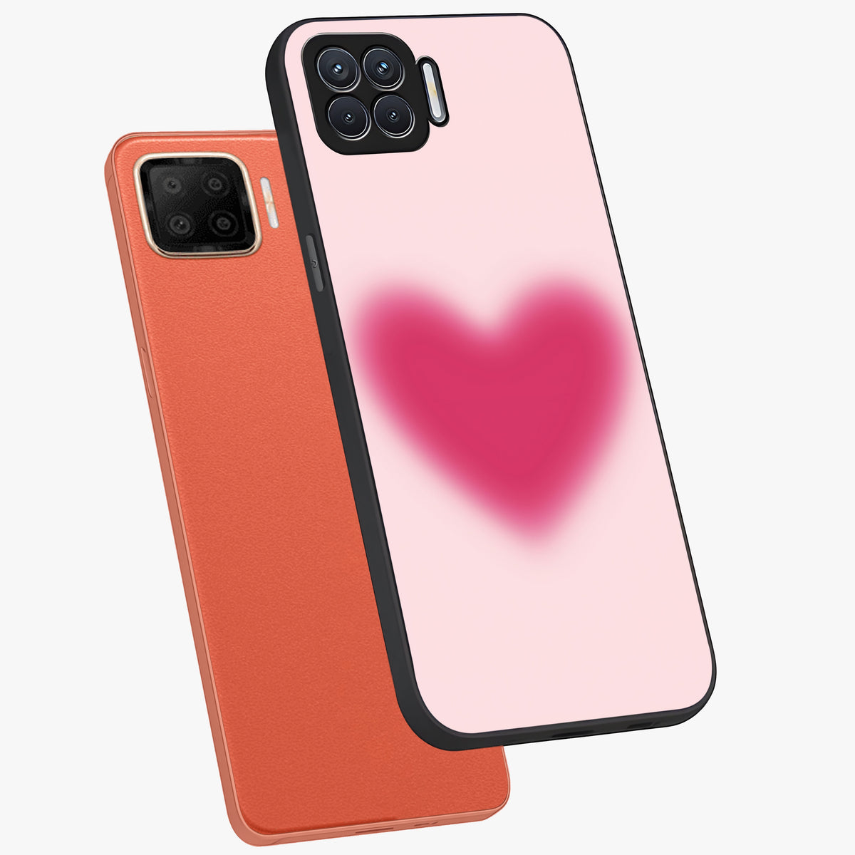 Pink Aura Heart Glass Case displayed in angled mockup highlighting vibrant pink heart design with dreamy aura aesthetic.