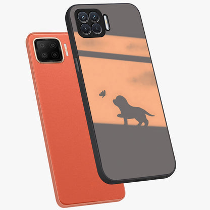 Puppy Shadow Art Glass Case displayed in angled mockup highlighting playful dog illustration with artistic shadow aesthetic.
