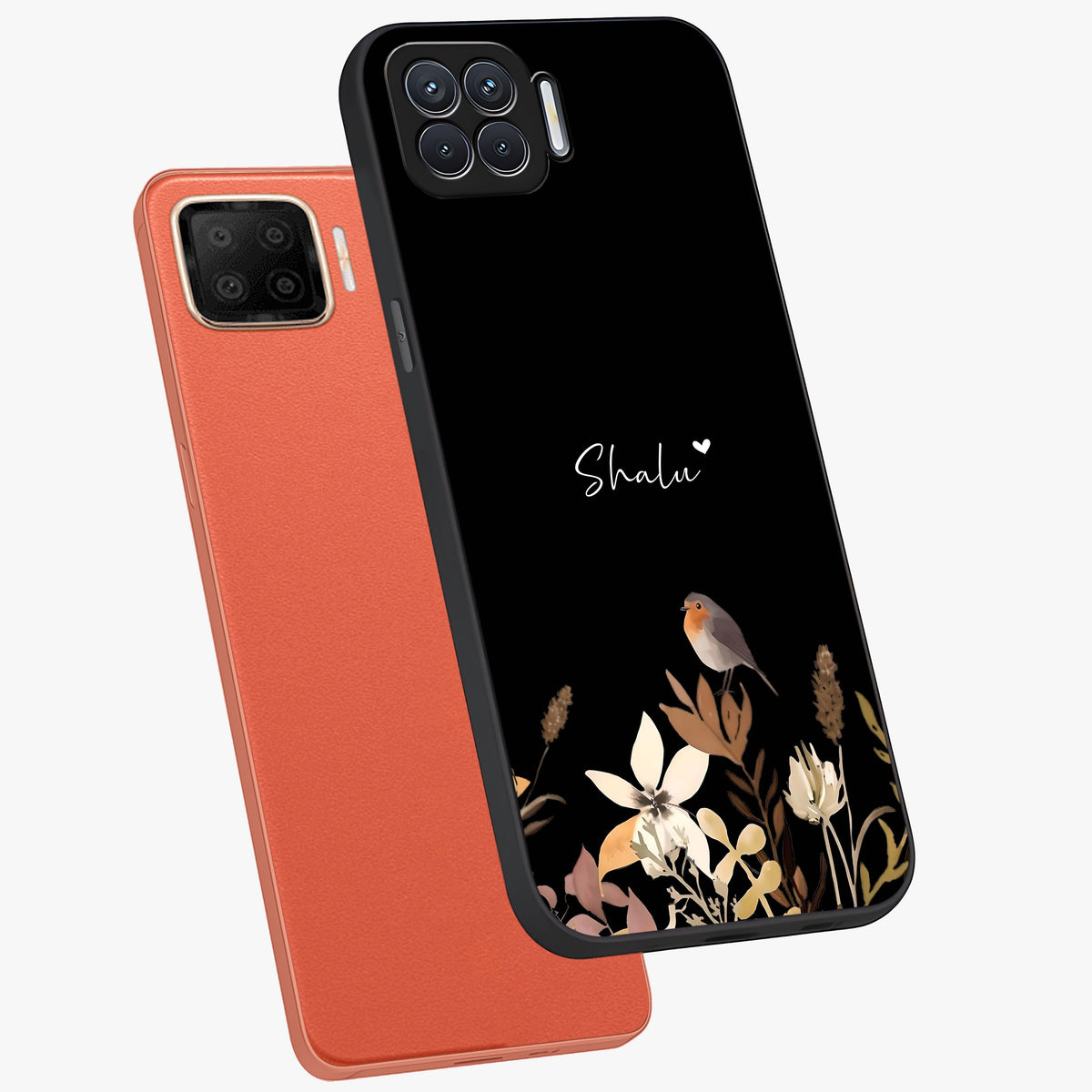 Quiet Garden Tune Custom Name Glass Case displayed in angled mockup highlighting delicate floral garden design with custom name feature.