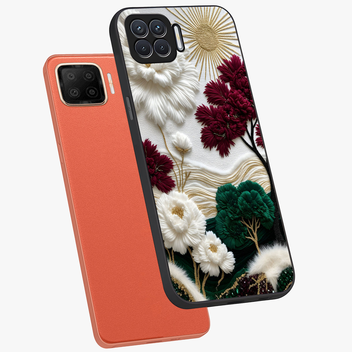 Radiant Bloom Elegance Glass Case displayed in angled mockup highlighting graceful floral design with radiant aesthetic style.