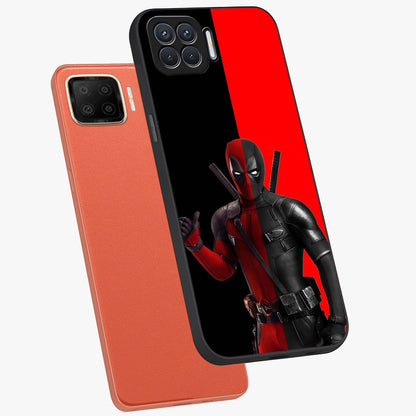 Red & Black Deadpool Theme Glass Case displayed in angled mockup highlighting vibrant superhero style illustration with action aesthetic.