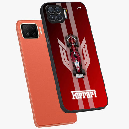 Red Ferrari F1 Vertical Glass Case displayed in angled mockup highlighting high speed racing design with bold automotive aesthetic.