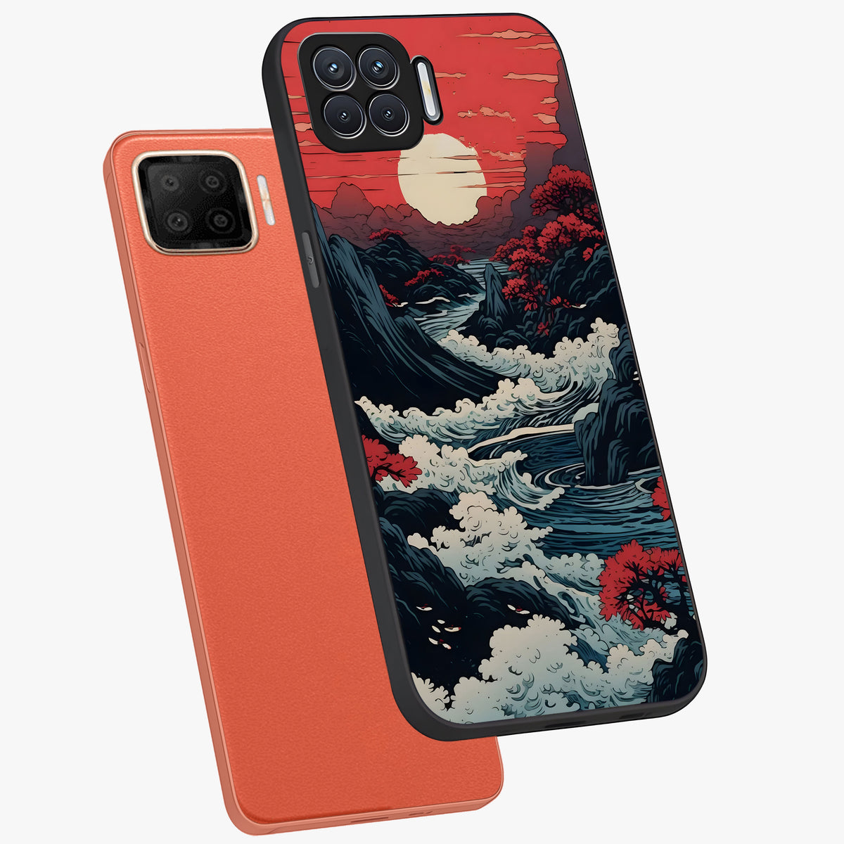 Red Sunset Scenery Glass Case displayed in angled mockup highlighting glowing sunset sky design with scenic aesthetic.