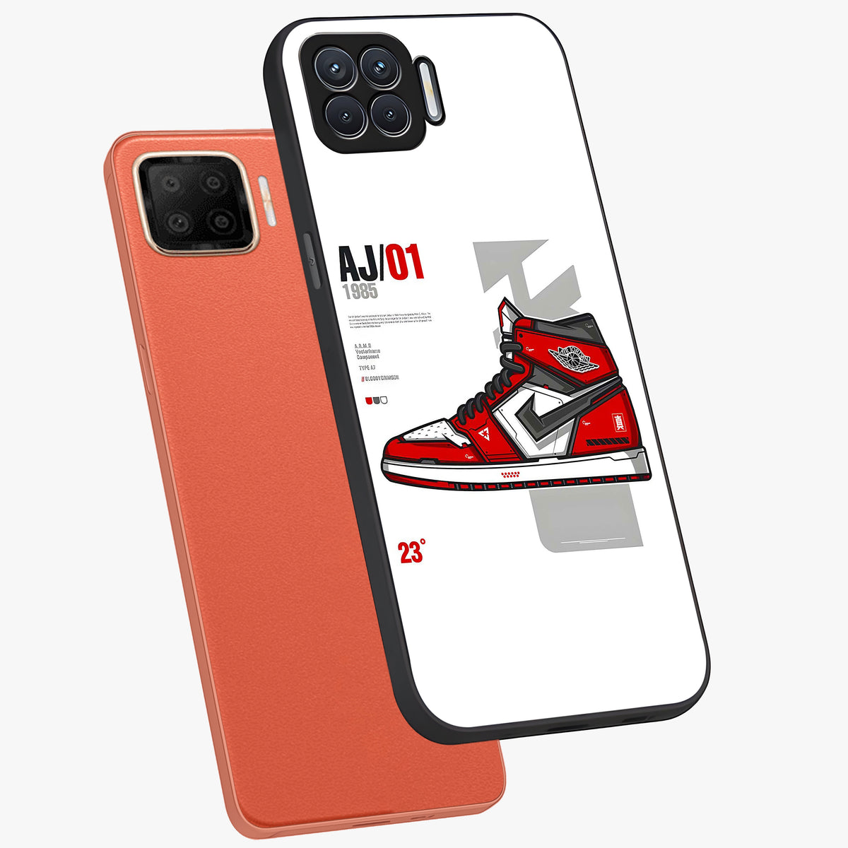 Retro Sneaker Blueprint Glass Case displayed in angled mockup highlighting detailed shoe design with sporty retro aesthetic.
