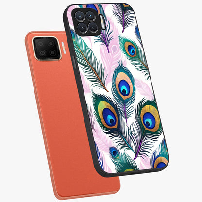 Royal Peacock Feathers Glass Case displayed in angled mockup highlighting vibrant feather pattern with regal aesthetic style.