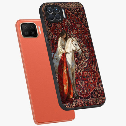 Royal Rider Tapestry Glass Case displayed in angled mockup highlighting traditional tapestry design with royal heritage aesthetic.