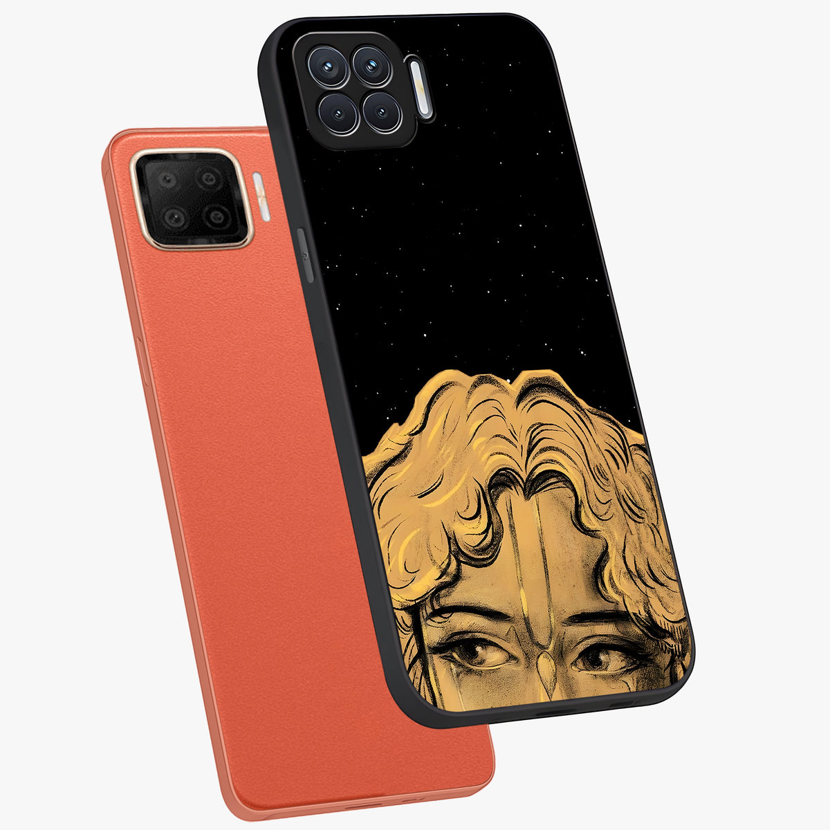 Shri Krishna Art Glass Case displayed in angled mockup highlighting spiritual Krishna illustration with divine aesthetic.