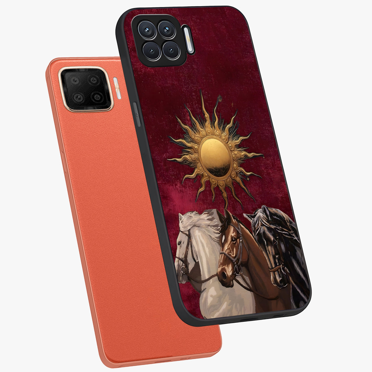 Solar Riders Glass Case displayed in angled mockup highlighting powerful rider illustration with radiant solar aesthetic.