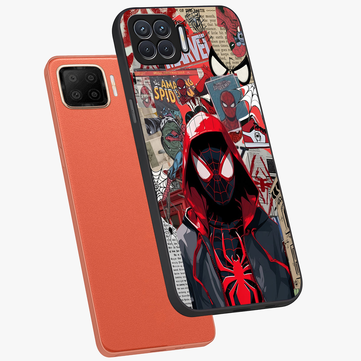 Spider Collage Street Glass Case displayed in angled mockup highlighting dynamic street style collage design with comic aesthetic.