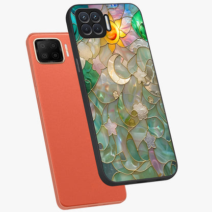 Stained Sunrise Glow Glass Case displayed in angled mockup highlighting radiant sunrise design with artistic aesthetic style.