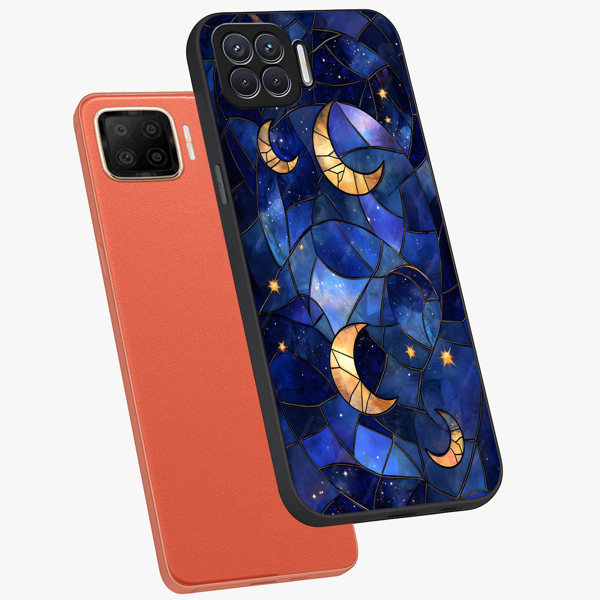Starlit Sky Tapestry Glass Case displayed in angled mockup highlighting celestial night pattern with artistic aesthetic style.