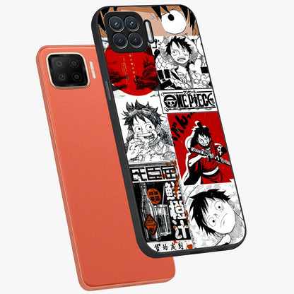 Strawhat Chaos Panels Glass Case displayed in angled mockup highlighting vibrant anime collage design with action aesthetic.
