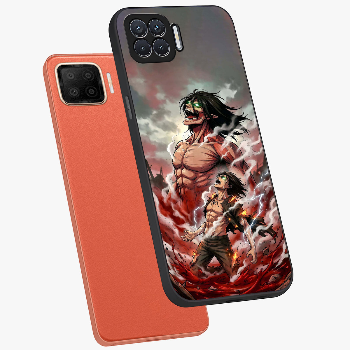 Titan Awakening Fury Glass Case displayed in angled mockup highlighting dramatic giant warrior design with bold anime aesthetic.