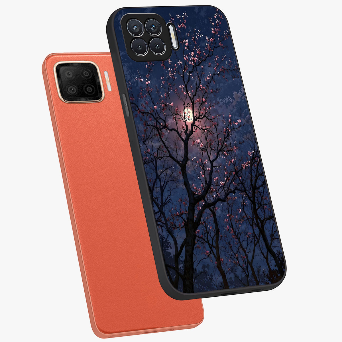 Twilight Sakura Serenade Glass Case displayed in angled mockup highlighting delicate sakura flower design with dreamy aesthetic.