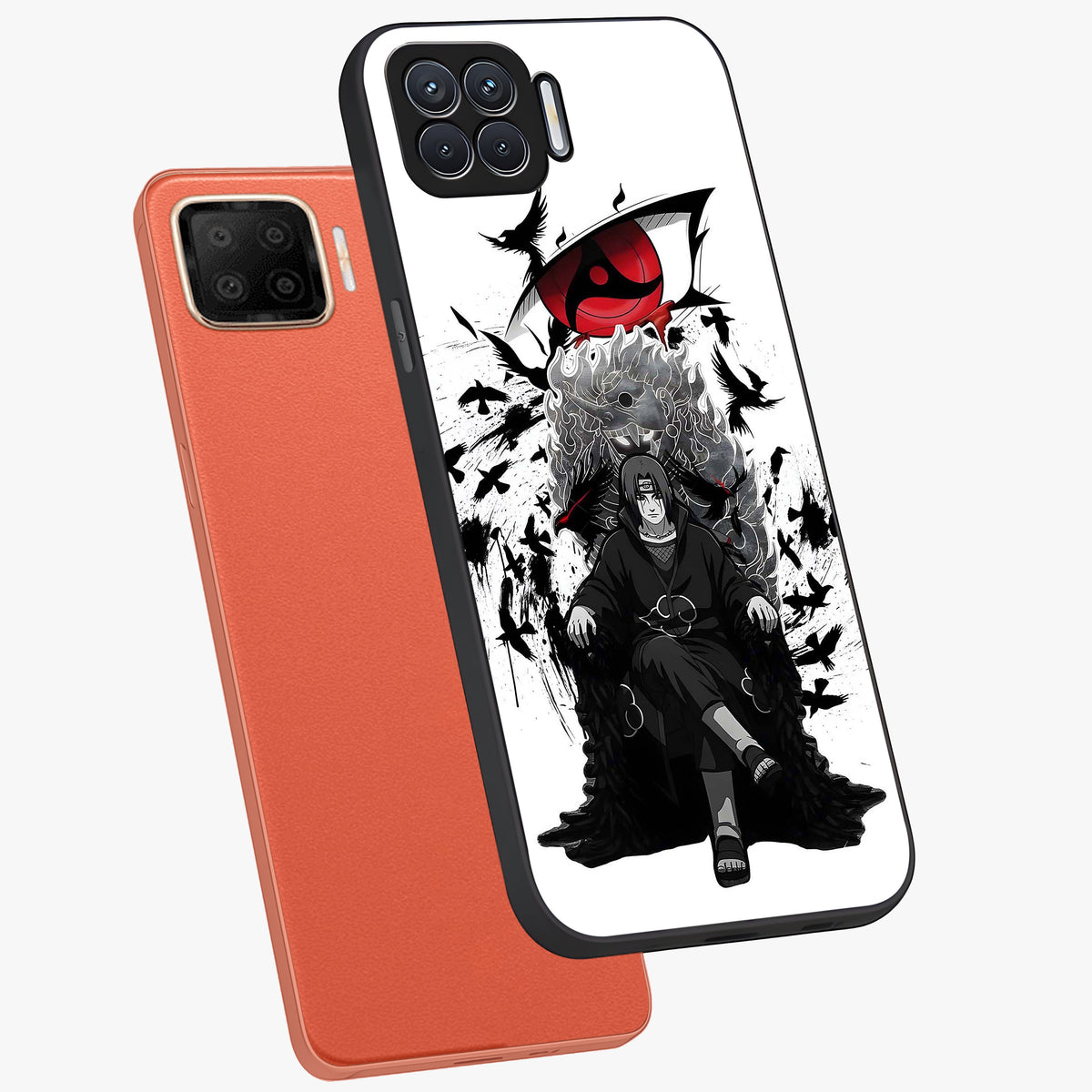Uchiha Shadow Throne Glass Case displayed in angled mockup highlighting glowing aquatic design with celestial aesthetic.