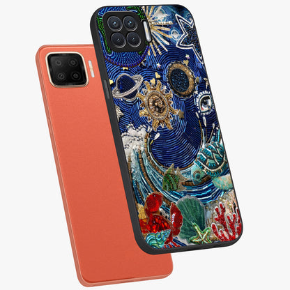 Universe Underwater Spark Glass Case displayed in angled mockup highlighting glowing aquatic design with celestial aesthetic.