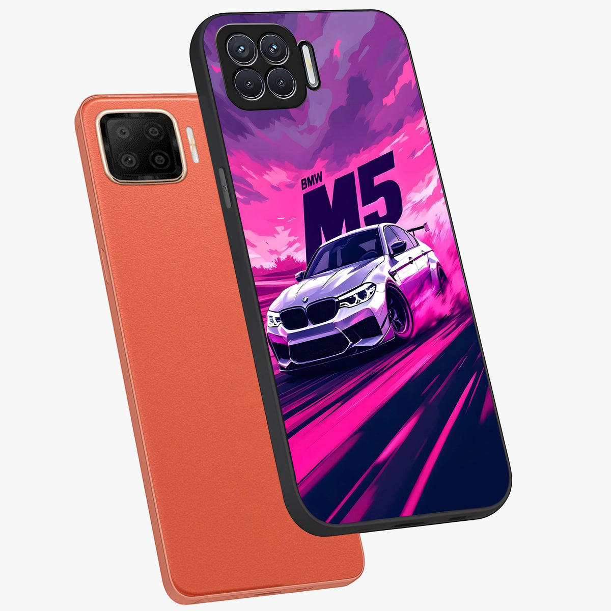 Velocity Drift Pulse Glass Case displayed in angled mockup highlighting dynamic drift design with sporty automotive aesthetic.