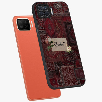 Velvet Wine Pattern Custom Name Glass Case displayed in angled mockup highlighting decorative velvet inspired design with custom name feature.