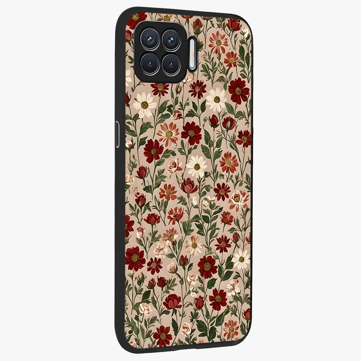 Biege Flower With Leaf Glass Case upright view showcasing delicate beige flower illustration with clean botanical style.